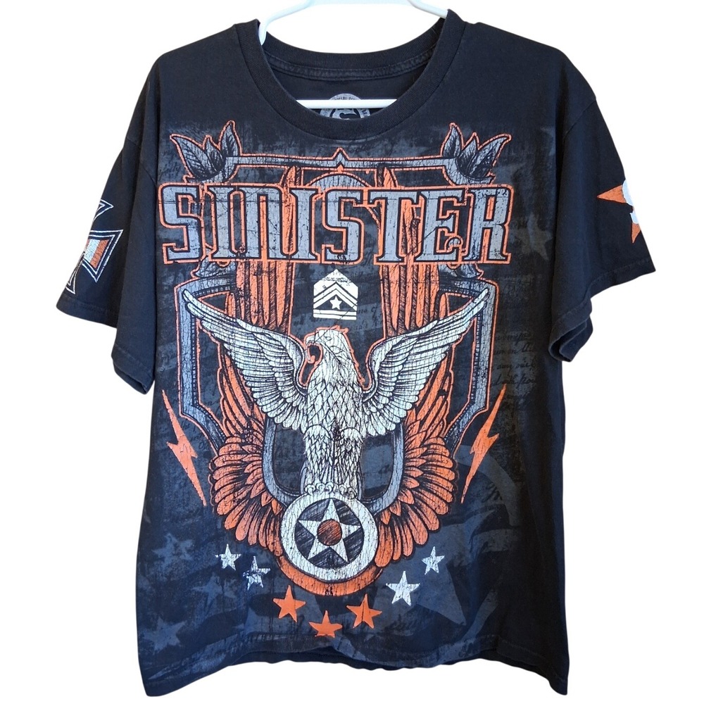UFC SInister 98 Y2K  Black SS Graphic Tee Large Eagle Streetwear EUC